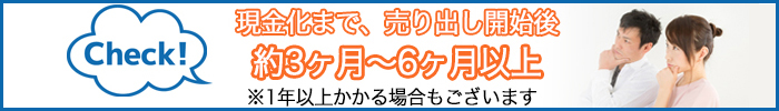 現金化まで、売出し開始後約3ヶ月～6ヶ月以上（※1年以上かかる場合もございます）